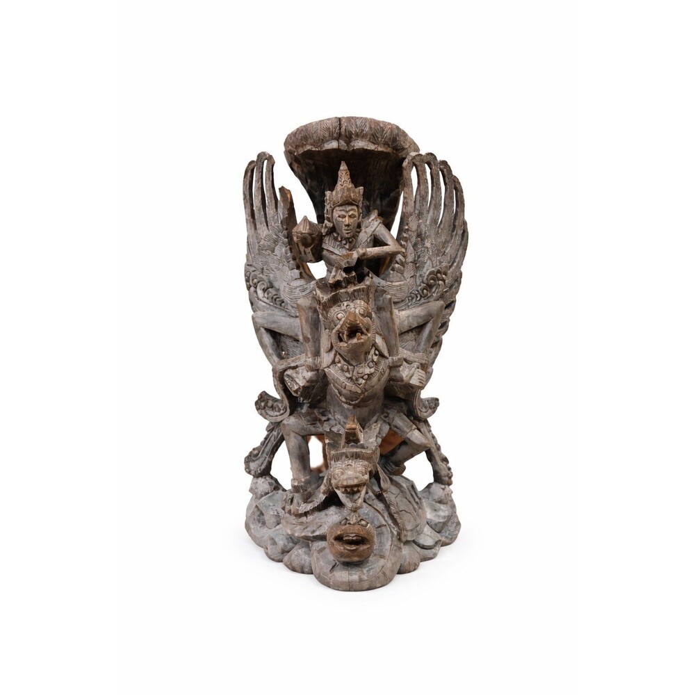 Antique Hand-Carved Vishnu & Garuda Wooden Sculpture — Collector Artifact